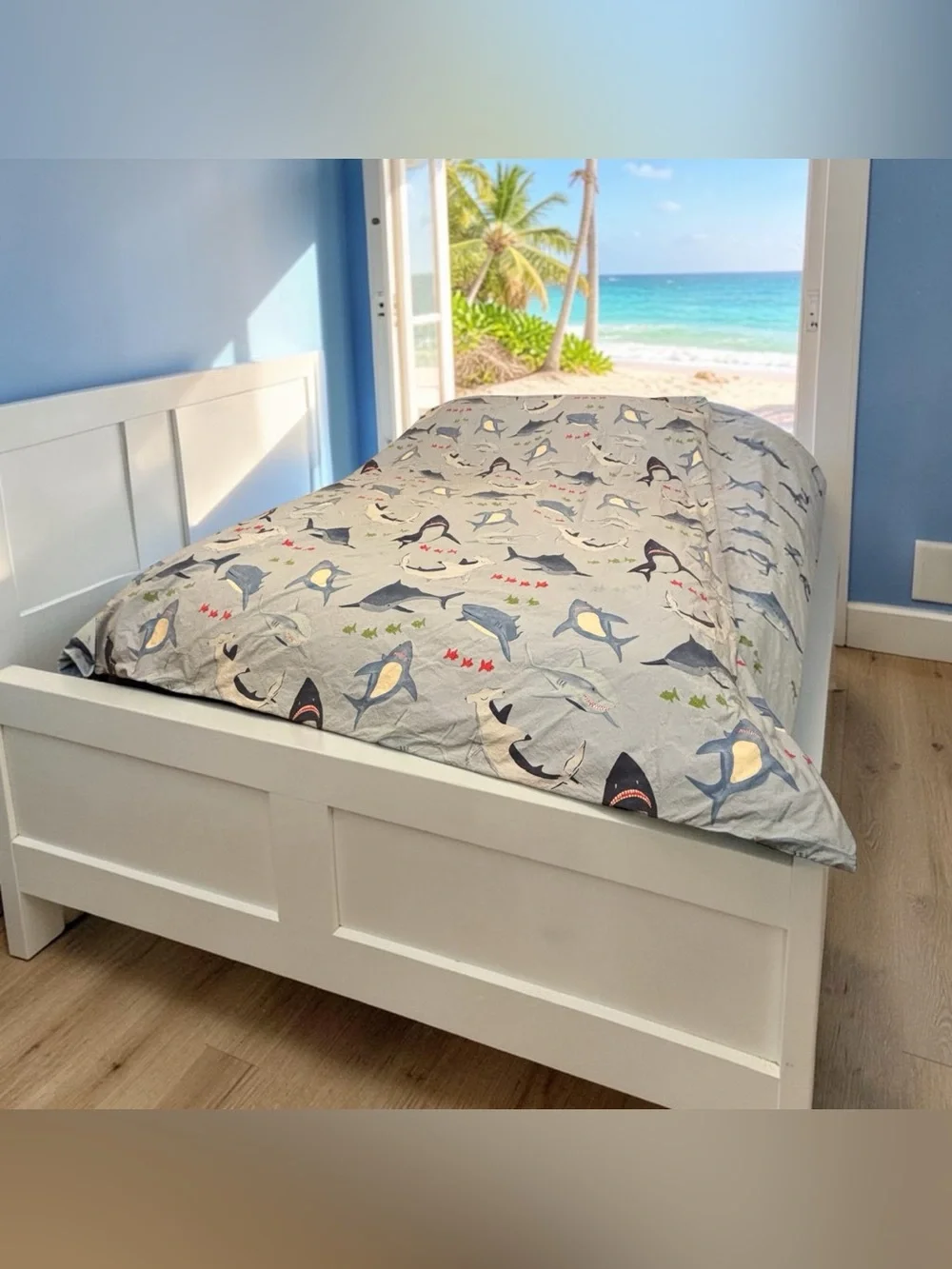 Pottery Barn Kids Shark Bite Duvet Cover Twin Light Blue Ocean School Fish Sea